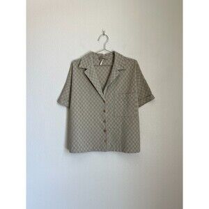 Free People Textured Cotton Oversized Boxy Button Down in Sage Green Size SMALL